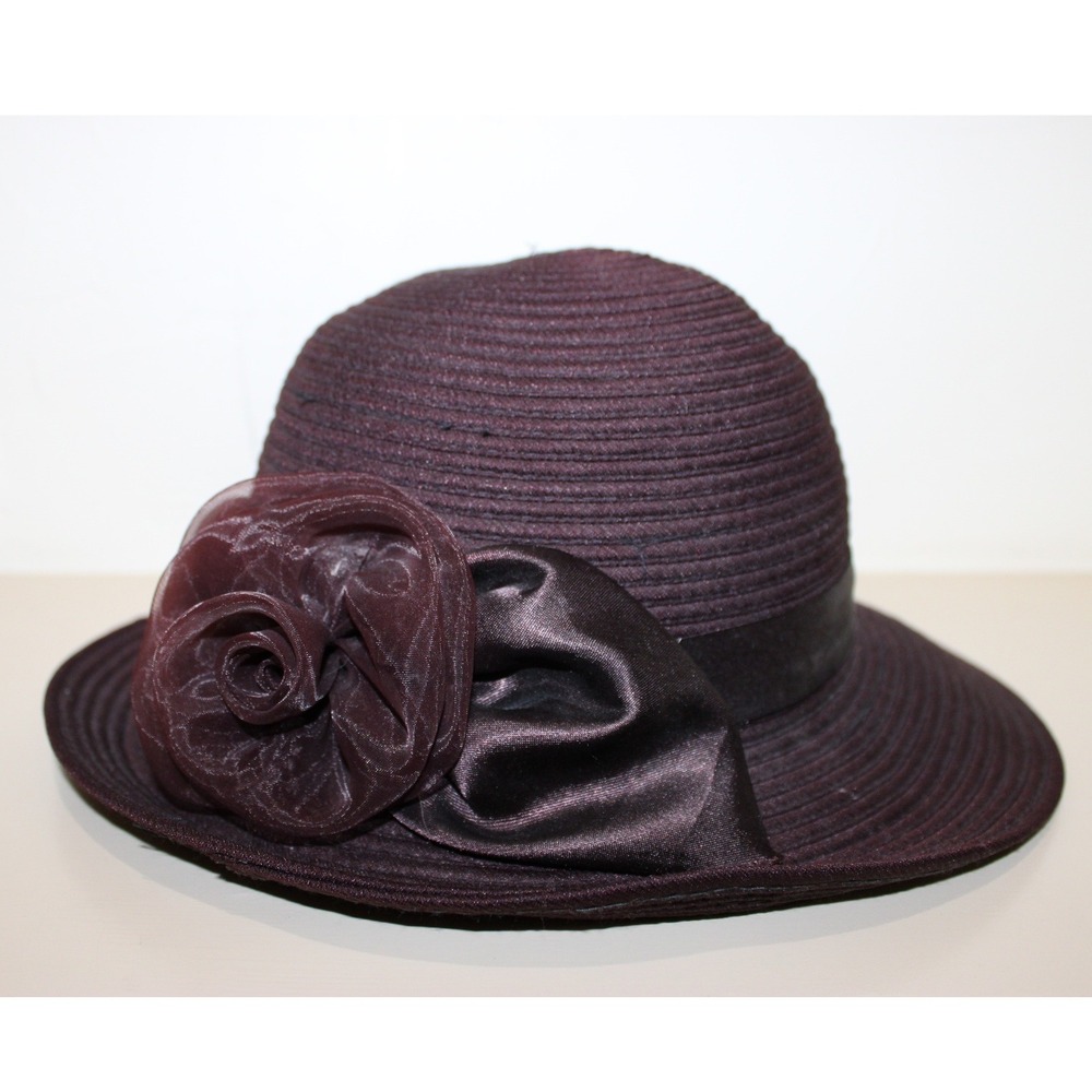 Retro Cloche Hat Women One Size Plum Purple Excellent Floral Satin Trim